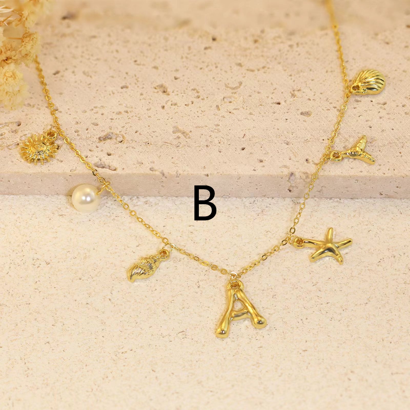 Collier 26 lettres en bambou, coquillage étoile de mer