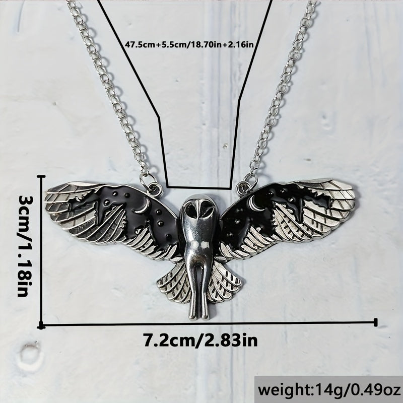 Collier pendentif hibou argenté vintage