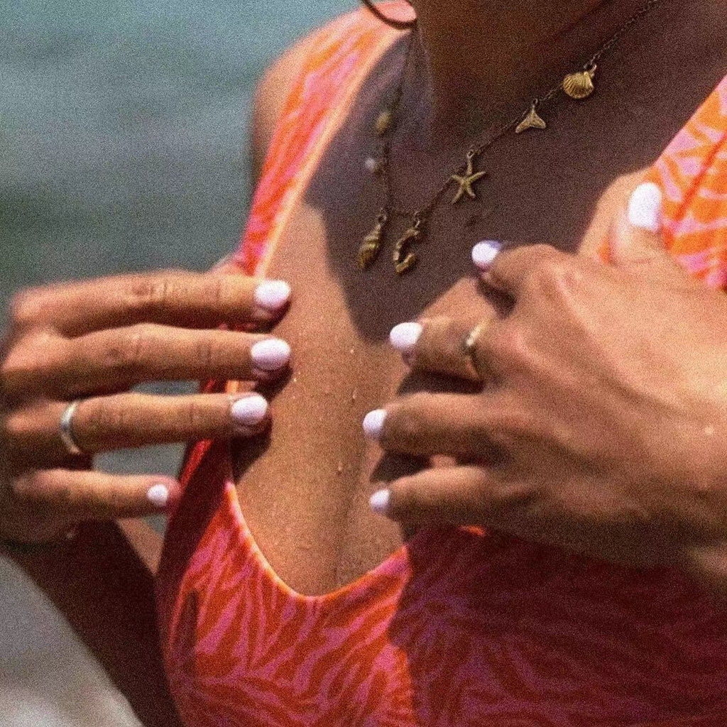 Collier 26 lettres en bambou, coquillage étoile de mer