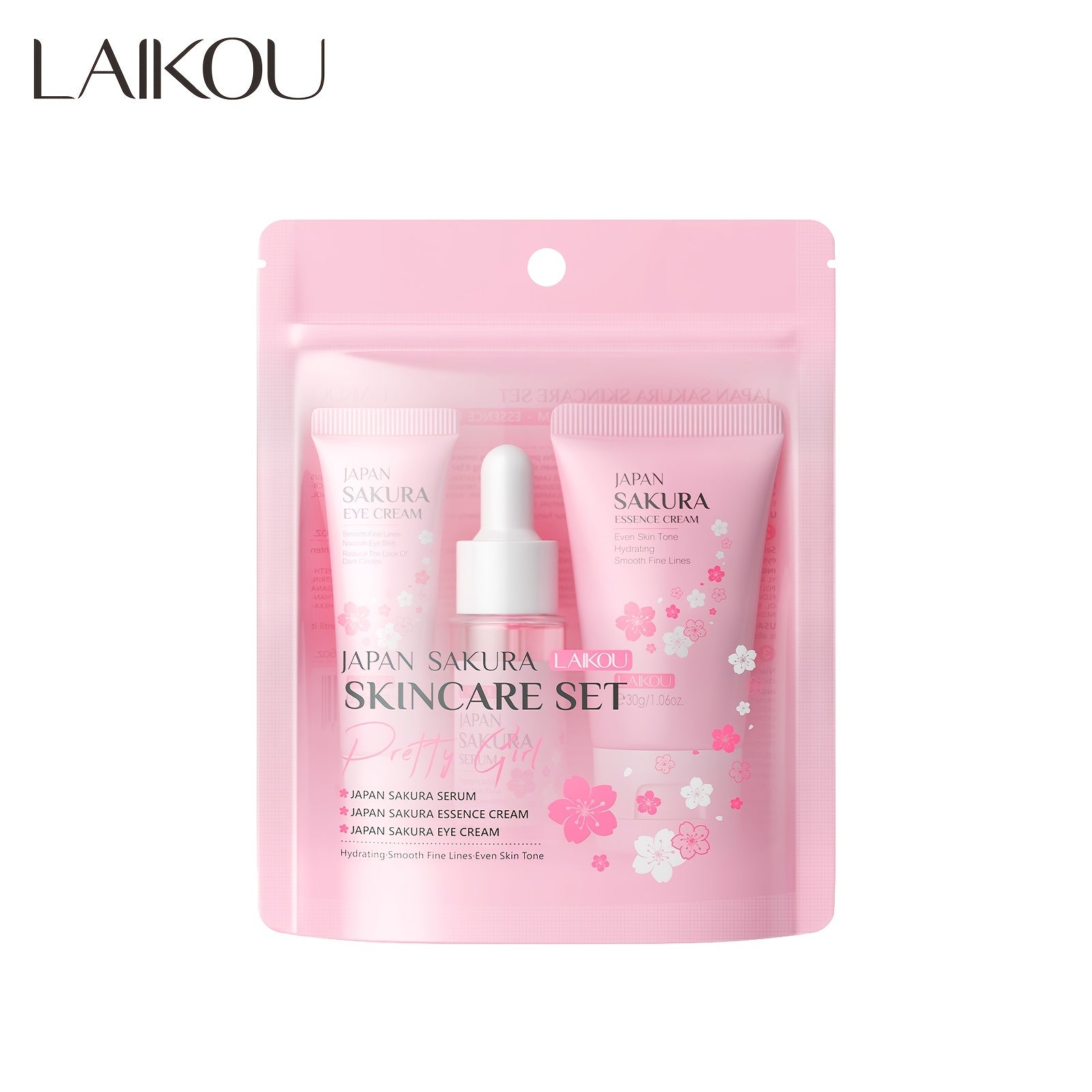 3pcs Set LAIKOU Japanese Cherry Blossom Skin Care Set 3 Piece Serum Liquid Eye Cream Face Cream Skin Care Kit Gifts